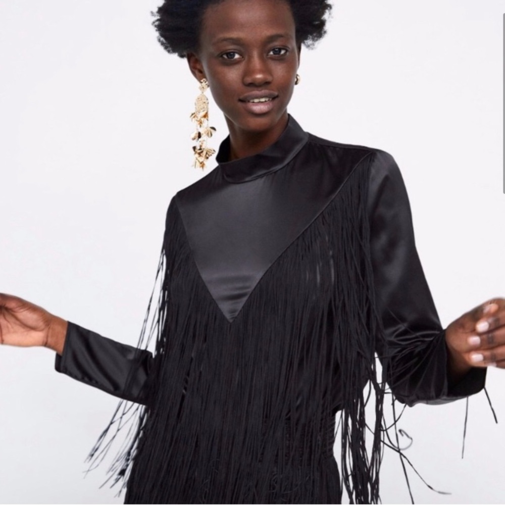 Zara fringe satin top